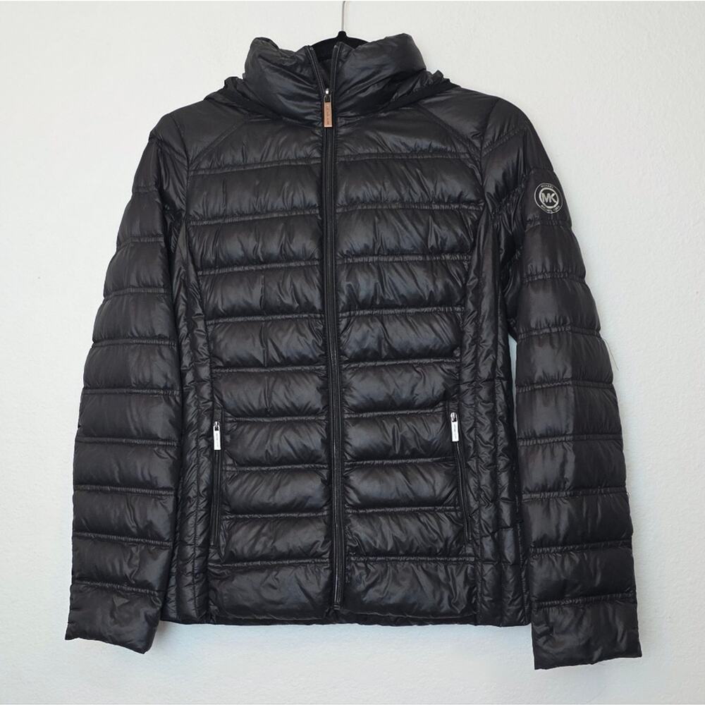 MICHAEL KORS Black Packable Down Fill Puffer Jacket Pockets Lightweight Size S